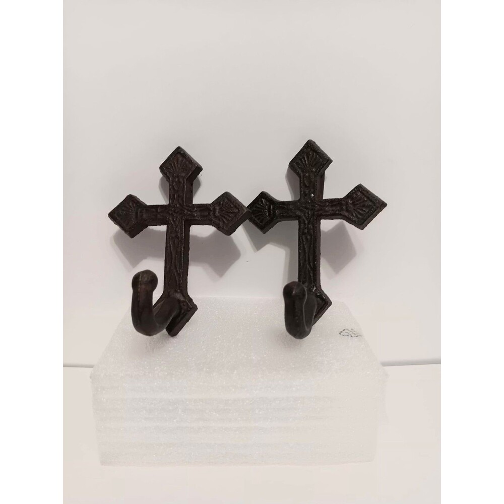 Rustic Cast Iron Crosses Wall Mount Hooks Country Farmhouse Lot of 2 ( 5"×4" )